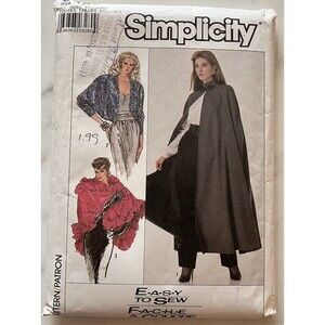 Vintage Simplicity‎ Pattern 8389 Miss All Sizes S-L Shawl Lined Cape Shrug Uncut